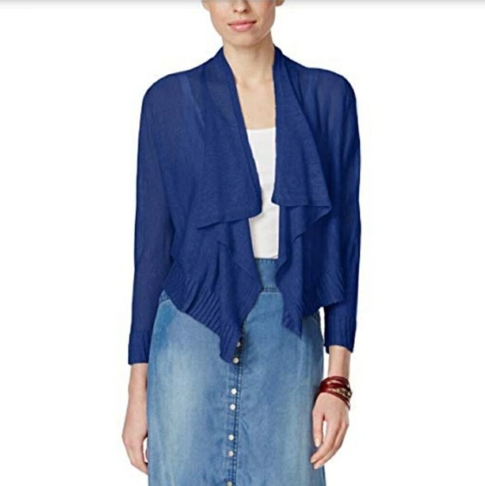 INC International Concepts Womens Sweater Cardigan Open Front Linen Blue Size XS